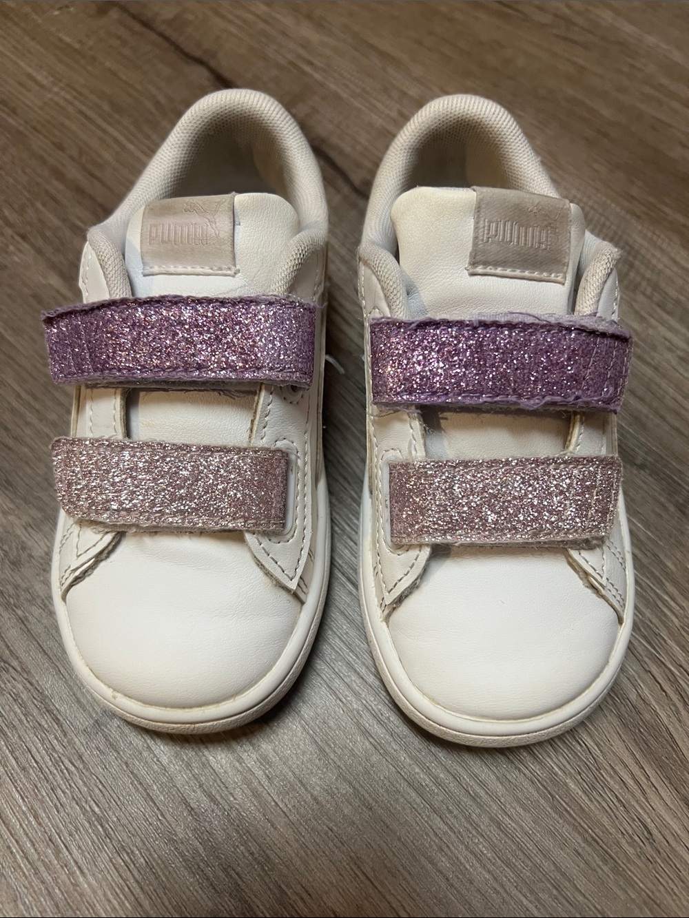 Puma Kids White Sneakers with Pink Glitter Straps